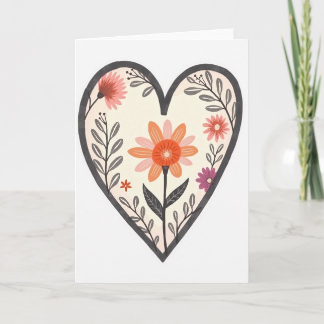 Enkel blomsterhjärtkort kort (Framsida)