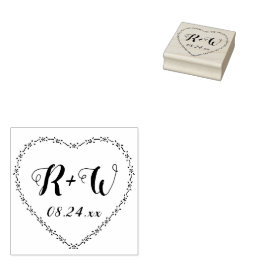 Enkel blomsterkrans med hjärta och rustic monogram stämpel