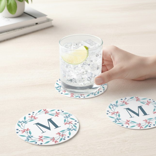 Enkel blomsterkransmonogram underlägg papper rund (Skapare uppladdad)