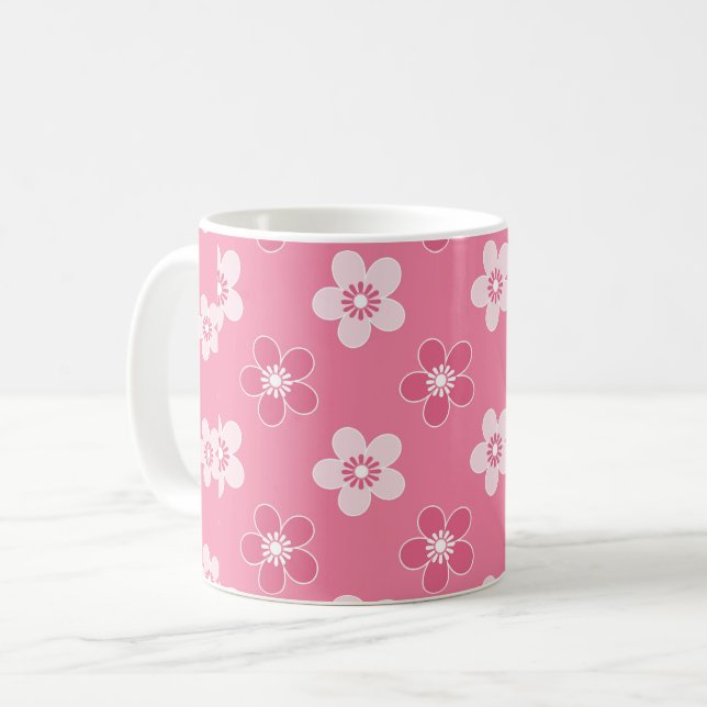 enkel blomsterröd enfärgad mönster retro små flöde kaffemugg (Framsida vänster)