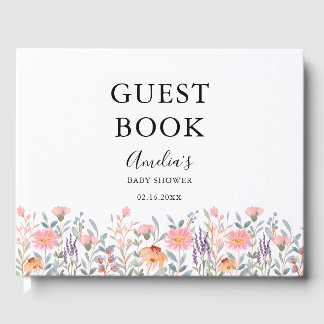 Enkel Blomsterträdgård Babyshower i Akvarell Gästböcker
