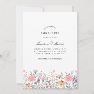 Enkel Blomsterträdgård Babyshower i Akvarell Inbjudningar