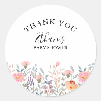Enkel Blomsterträdgård Babyshower i Akvarell Runt Klistermärke