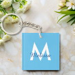 enkel Blue teal modern Monogram girly Namn<br><div class="desc">Den här slanka nyckelkedjan har ett rent, samtida estetiskt system med ett dynamiskt blåfärgat färgschema. Anpassa den med ditt monogram för att få en aning individualitet till dina vardagsbehov. Den här chic monogram-nyckelkedjan är perfekt för att hålla dina nycklar organiserade och lätta att identifiera och kombinerar format och funktioner. Uppgradera...</div>