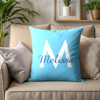 enkel Blue teal modern Monogram girly Namn Kudde