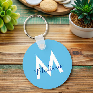 enkel Blue teal modern Monogram girly Namn Nyckelring