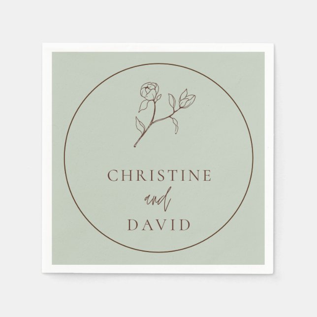 Enkel Bohemian Bröllop Blommigt Sage Grönt Pappersservett (Framsidan)