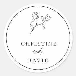 Enkel bohemisk blommigt Bröllop, svart och vit Runt Klistermärke