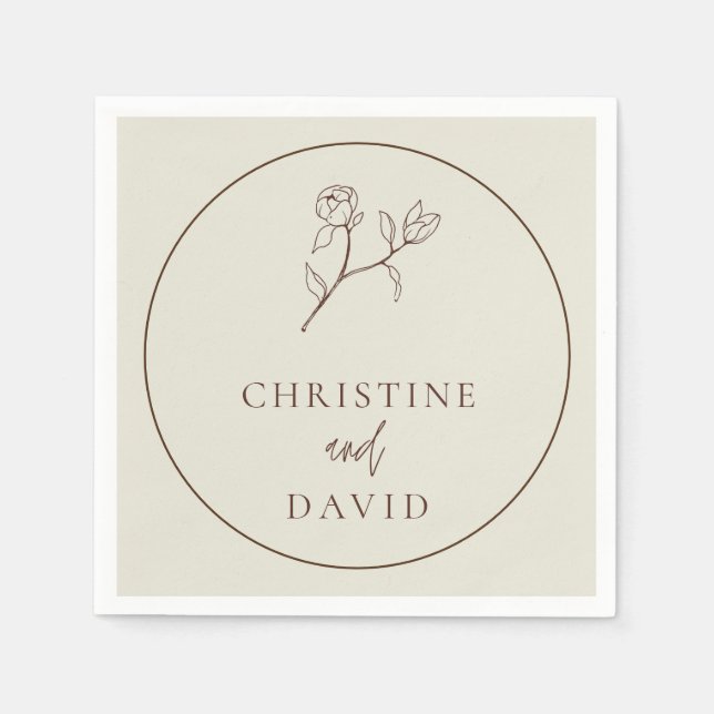 Enkel bohemisk Bröllop blommigt beige Napkins Pappersservett (Framsidan)