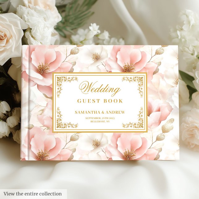 Enkel bohemisk gäst i bok vid  guld bröllop (Simple bohemian blush gold wedding guest book)