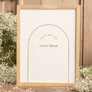 Enkel Boho Arch Ivory Bröllop Guest Bok-signatur Poster