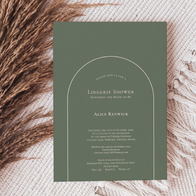 Enkel Boho Arch Sage Grönt Lingerie Shower Inbjudningar (Skapare uppladdad)