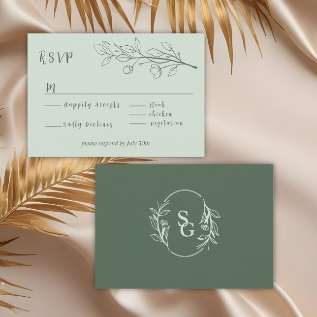 Enkel Boho Blommigt Sage-Grönt OSA Kort (Skapare uppladdad)