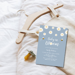 Enkel Boho Blue Daisy Baby i Bloom Boy Shower Inbjudningar