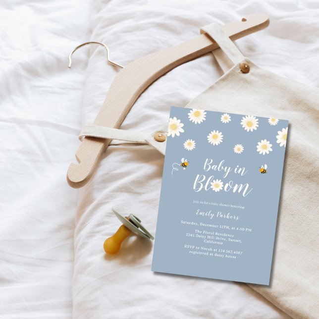 Enkel Boho Blue Daisy Baby i Bloom Boy Shower Inbjudningar (Simple Boho Blue Daisy Baby In Bloom Boy Shower Invitation)