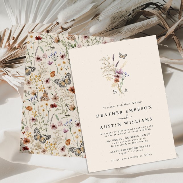 Enkel Boho Bröllopsinbjudan Inbjudningar (Tan Boho Wildflower Wedding Invitation and Gifts Collection by Painted Paperie
)