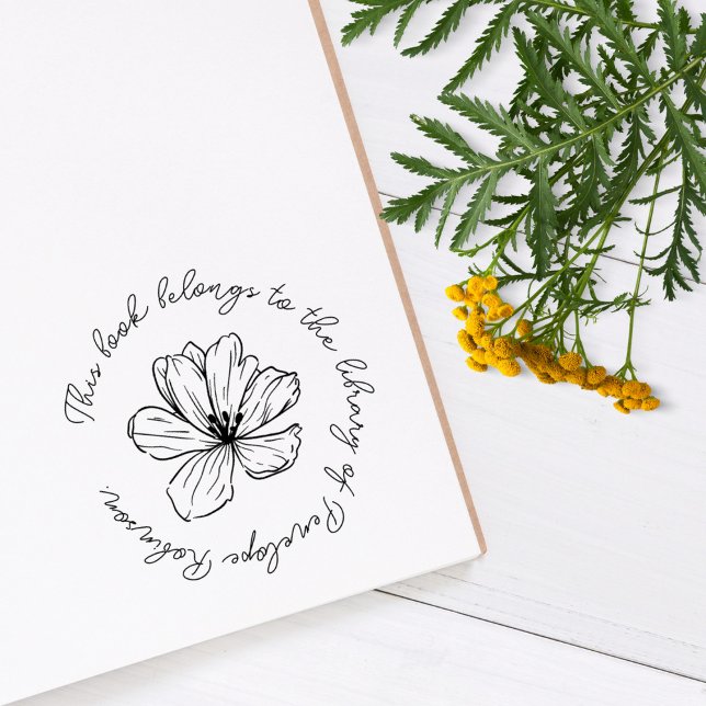 Enkel Boho Flower-Anpassningsbar handskriven Bok Stämpel (Skapare uppladdad)