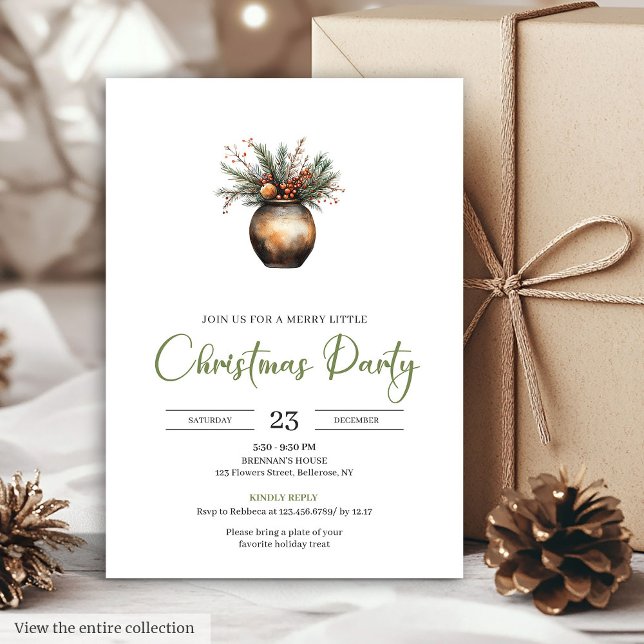 Enkel Boho Jordnära Vattenfärg Julfest Kort (Simple Boho Earthy Watercolor Christmas Party Invitation)