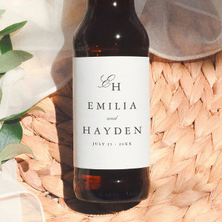 Enkel Boho Minimalistisk Monogram Bröllop Ölflaska Etikett