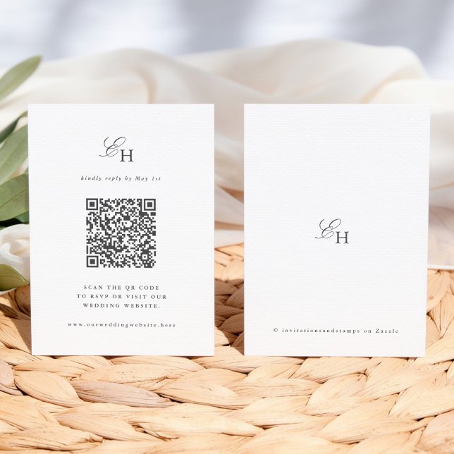 Enkel Boho Minimalistisk Monogram QR Bröllops RSVP Tilläggskort (Skapare uppladdad)