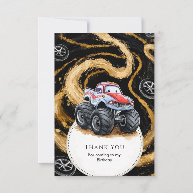 Enkel Boho Monster Truck Födelsedag Tack Kort (Framsida)