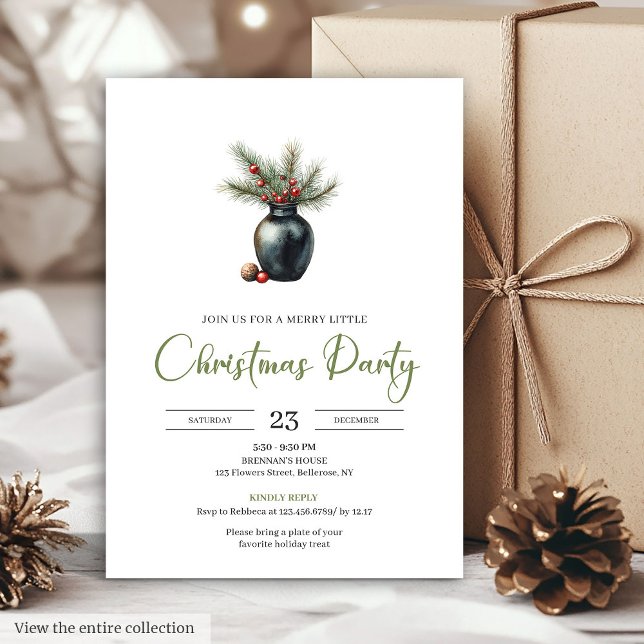 Enkel Boho Neutral Botanisk Rustik Jul  Inbjudningar (Simple Boho Neutral Botanical Rustic Christmas Party Card)