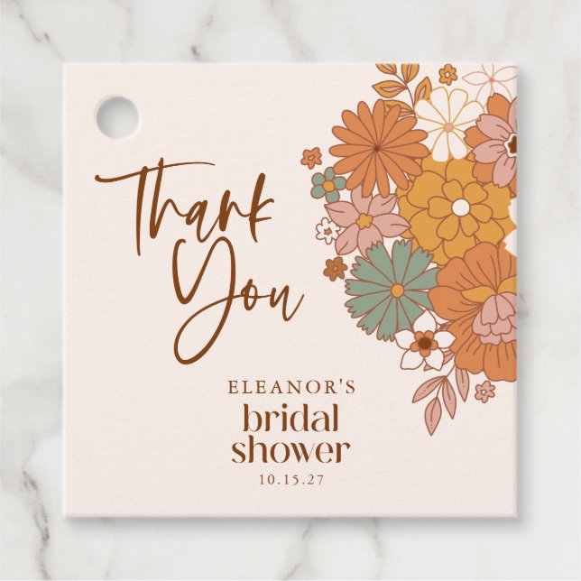 Enkel Boho Retro Blommig Bröllopsfest Anpassat Nam Gåvor Etiketter (Framsida)