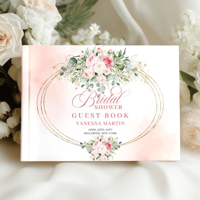 Enkel Boho Rosafärgade Rosor Bröllopsdusch Grönska Gästböcker (Simple Boho Blush Roses Greenery Bridal Shower Book)