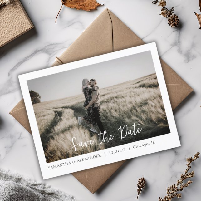 Enkel Boho-Spara vårt foto-vykort Vykort (Save the Date Simple Elegant Postcard Invitation)