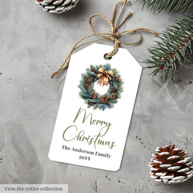 Enkel Boho Tallkrans Jul Presenteetikett Presentetikett (Simple Boho Pine Wreath Holiday Gift Tag

)