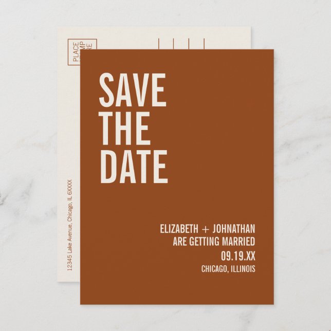 Enkel Boho Terrakotta Typografi Spara Datumet Meddelande Vykort (Fram/baksida)