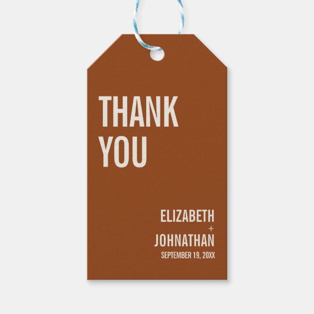 Enkel Boho Typography Bröllop Tack Presentetikett (Framsidan)