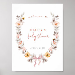 Enkel Boho Vildbloms Krans Välkommen Baby Shower Poster