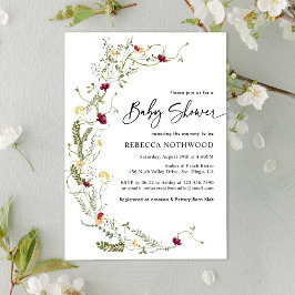 Enkel Boho Wandeand Wildblomma Baby Shower Inbjudningar