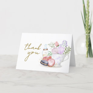 Enkel Bonjour Blommigt Macaron Mjölk Tea Baby Show Tack Kort