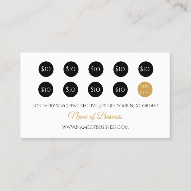 Enkel bonusbelöning Elegant, svart och Guld Lojalitetskort (Framsida)