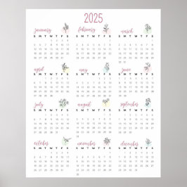 Enkel botanisk kalender för 2025 poster