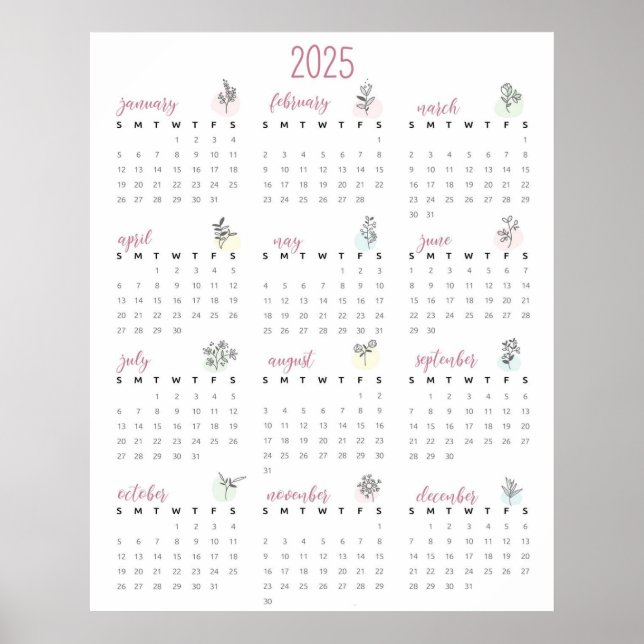Enkel botanisk kalender för 2025 poster (Framsidan)