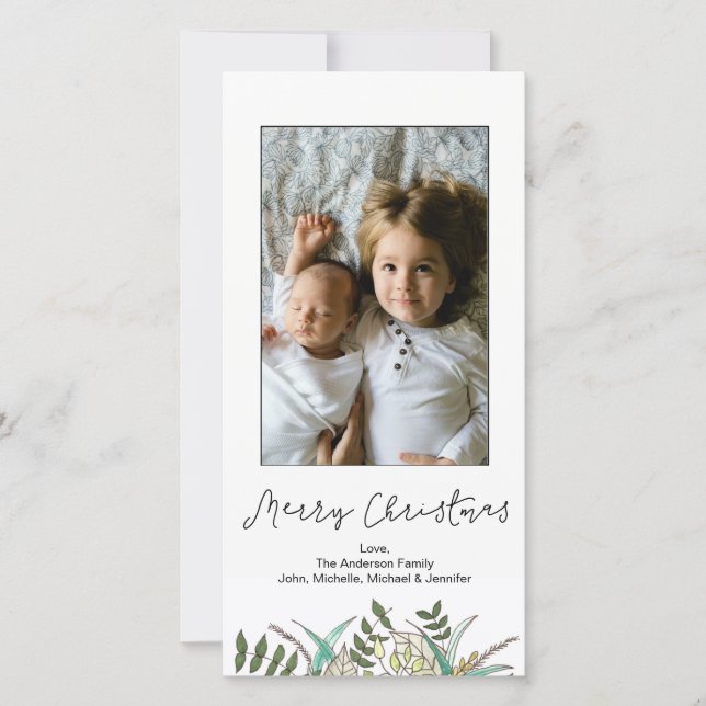 Enkel botanisk lövgod jul julkort (Framsida)