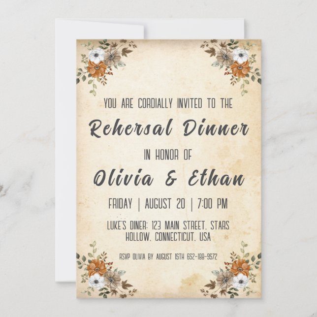 enkel botanisk, rustisk rehearsal middag inbjudningar (Framsida)