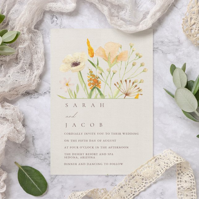 Enkel botanisk trädgård med vildblommor Bröllop Inbjudningar (Simple Wildflowers Botanical Garden Wedding Invitation)