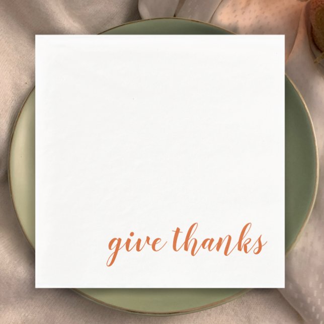 Enkel bränd Orange Ge tack Thanksgiving Pappersservett (Stylish burnt orange script Thanksgiving dinner napkins. Give thanks religious Thanksgiving dinner)