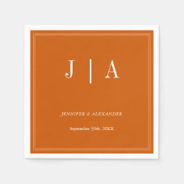 Enkel bränd Orange i Monogram par Namn och vit Pappersservett
