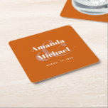 Enkel bränd Orange Modern minimalistisk Bröllop Underlägg Papper Kvadrat<br><div class="desc">En enkel snyggt bröllop eller förlovning underlägg design i det populära valet färg - bränd orange med lätt text. Namn från bruden och brudgummen är formaterat med fet stil, med en stor snyggt som går med namn. Den här contemporaryn är parad med en enkel text som visar datumet bröllop. Resultatet...</div>