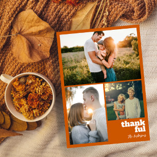 Enkel bränd Orange Thanksgiving 3 Fotokollage Julkort