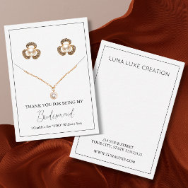 Enkel Bridesmaid Earring & Necklace Visning Card Placeringskort