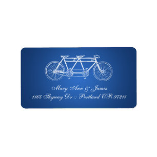 Enkel Bröllop Adress Tandem Bike Blue Adressetikett