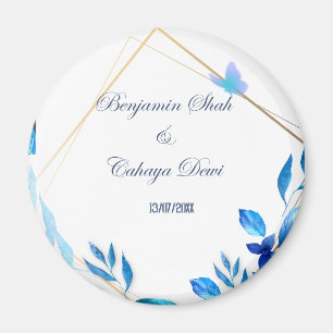 enkel bröllop-costar med blå petal magnet