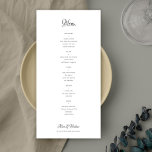 Enkel bröllop-meny för klassisk svartvit budget flygblad<br><div class="desc">En romantisk vintage med enkel elegant-romantik med traditionell handskriftsskript med minimalistisk personlig-chap budgetmall för bröllop-meny papper (reklamtyp)-flygblad. Enkel att anpassa med dina uppgifter! LÄS DETTA INNAN DU KÖPER! Detta är ett budgetkort som är tryckt på en FLYER-papper (reklamtyp). Observera att BUDGETEN PAPPER ÄR THIN - Du kan uppgradera så att...</div>