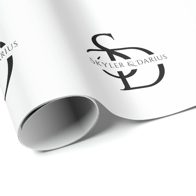 Enkel Bröllop Monogram-Personlig med Namn Presentpapper (Rullad Hörn)